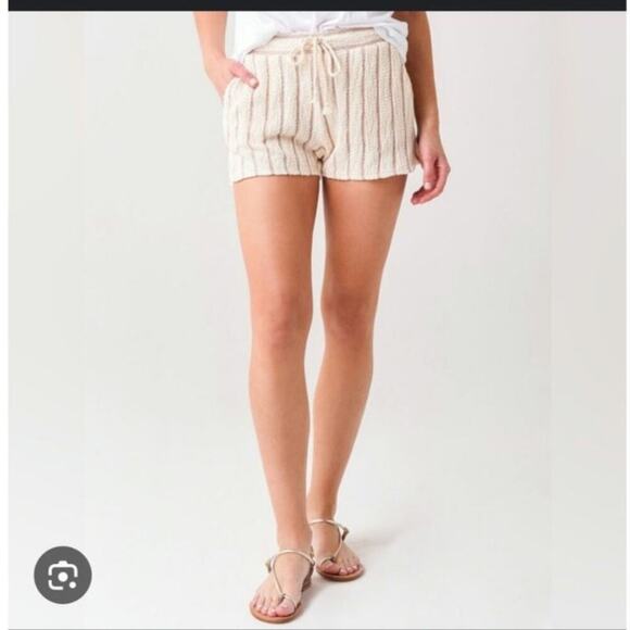 Faherty Women's Pacifica Terry Cloth Cream Stripe Drawstring Coastal Shorts- S - Picture 1 of 5